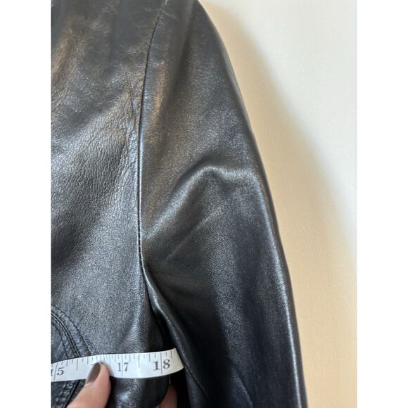 Parri's Leather Jacket Medium Womens Black Fiorenze Italy ClassicPockets Buttons - Picture 7 of 11